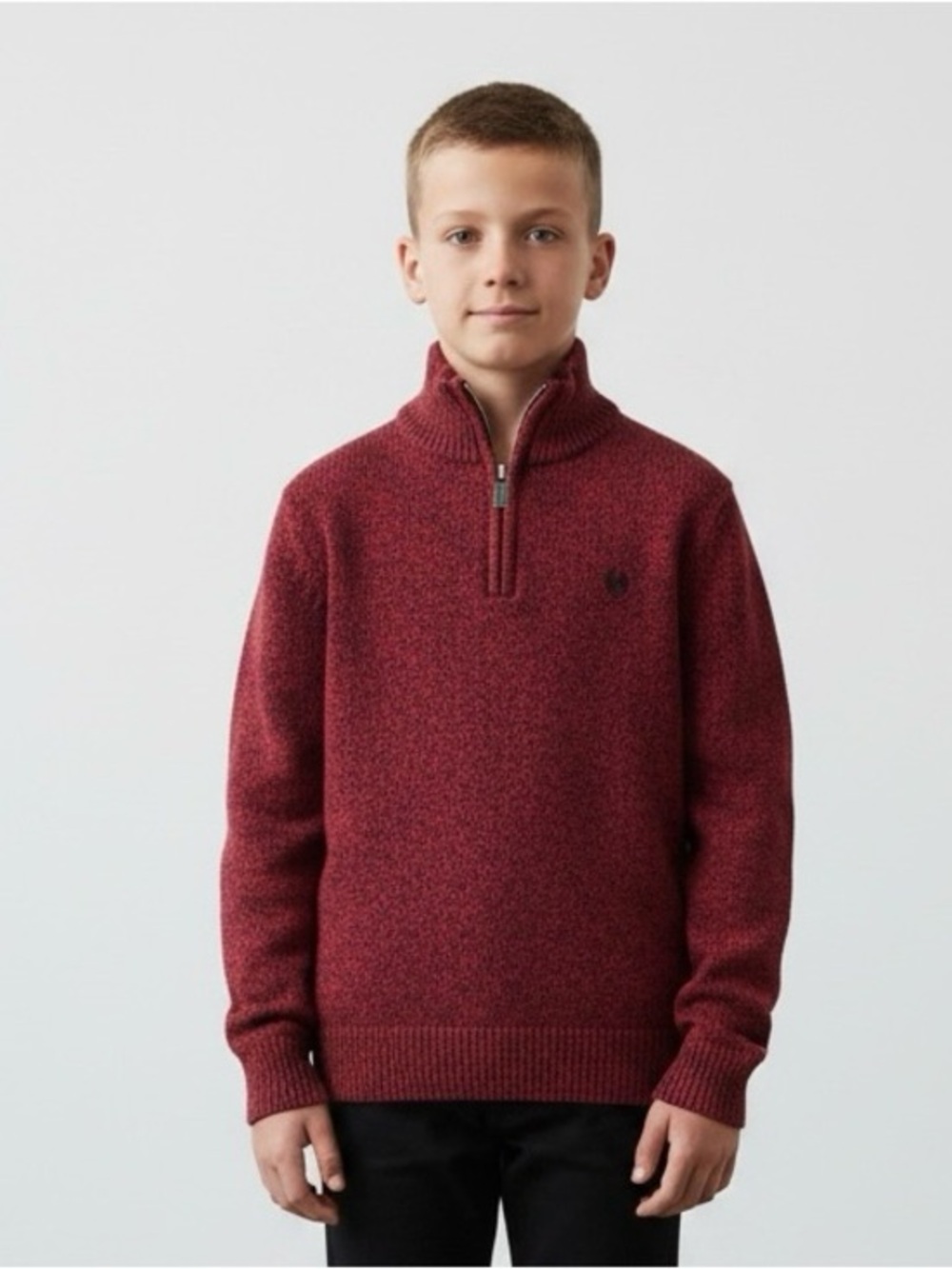 Chaps Sweater Boys Sz‎ Large 14/16 Red & Black Quarter Zip Long Sleeve Cotton